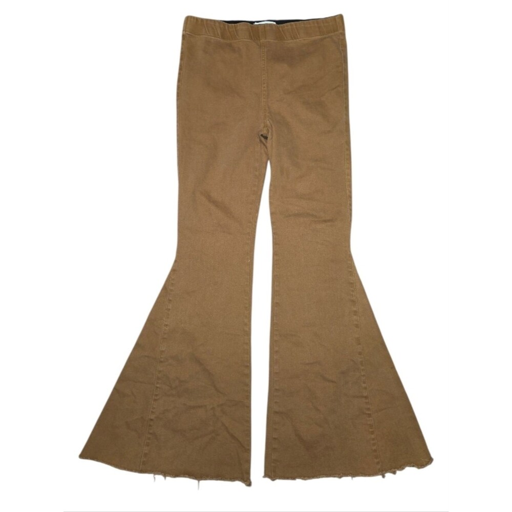 Newbury Kustom Tan Flare Raw Hem Pull On Jeans